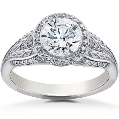 Pompeii3 3/4 ct Lab Created Diamond Vintage Halo Zoe Engagement Ring White Gold 14k