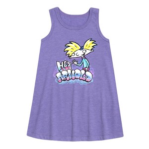 Girls' - Hey Arnold! - Airbrush Arnold Graphic Sleeveless Aline Dress - 1 of 3