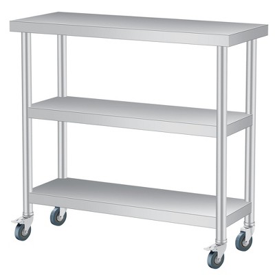 Stainless Steel Work Table, 3-Shelf Commercial Food Prep Table,Rust-Resistant Metal Utility Table for Kitchen, Restaurant