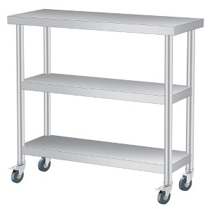 Stainless Steel Work Table, 3-Shelf Commercial Food Prep Table,Rust-Resistant Metal Utility Table for Kitchen, Restaurant - 1 of 4
