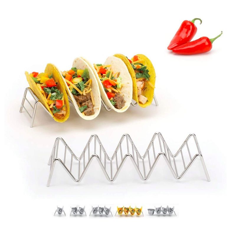 2 Lb Depot Stainless Steel Stackable Taco Holders - Holds 4 or 5 Hard or Soft Tacos - Set of 2, 1 of 6
