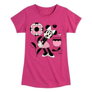 Girls' - Disney - Minnie Mouse with Flowers & Butterflies Fitted Short Sleeve Graphic T-Shirt - 1 of 4