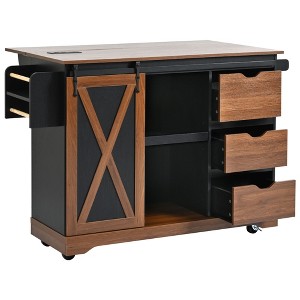 Rbied Wood 55.5 in. Kitchen Island Cart with Drop Leaf, Sliding Door and Adjustable Shelves - 1 of 4
