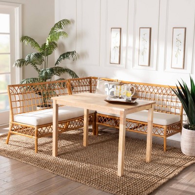 Aina Light Honey Rattan and Rubberwood Dining Nook Set