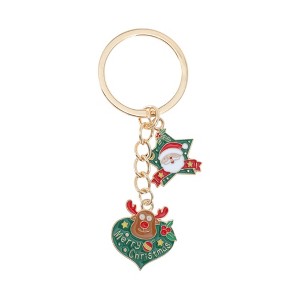 Unique Bargains Christmas Keychain Double Ring Zinc Alloy Colorful 3.15" 1 Pc - 1 of 4