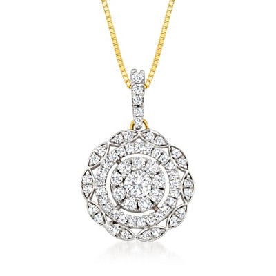 Ross-Simons 0.50 ct. t.w. Diamond Cluster Pendant Necklace in 14kt Yellow Gold
