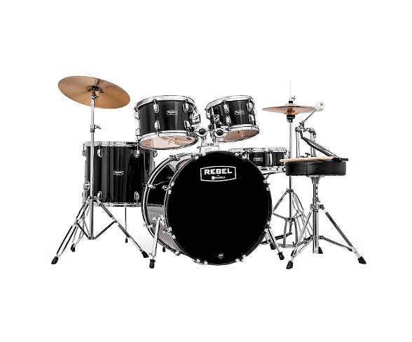 Mapex RB5294FTCDK Rebel 5-Piece Drum Set with Hardware, Cymbals and 22" Bass Drum - Black