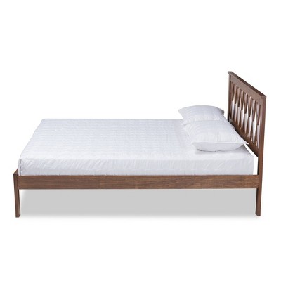 Queen Walnut Rubberwood Platform Bed with Criss-Cross Headboard