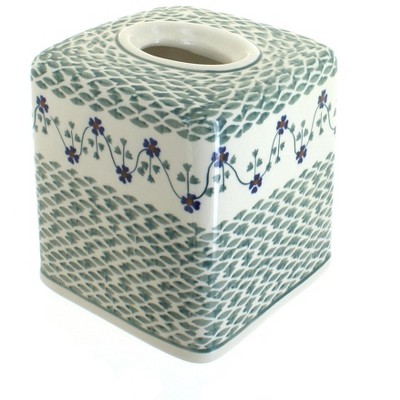 Blue Rose Polish Pottery Sage Floral Tissue Box