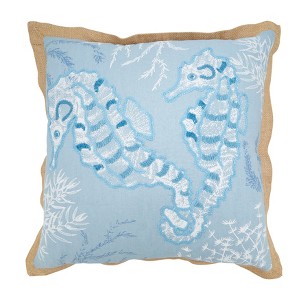 Saro Lifestyle Tidal Treasures Seahorse Poly Filled Throw Pillow, Blue, 20"x20" - 1 of 3