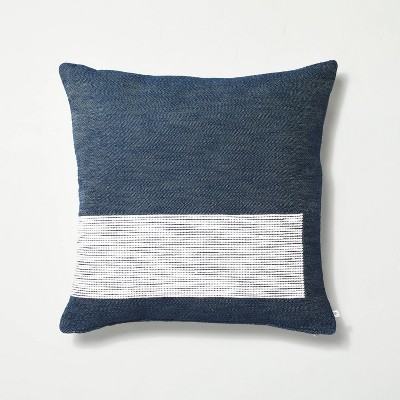 24"x24" Blocked Stripe Throw Pillow with Zipper Navy Blue - Hearth & Hand™ with Magnolia
