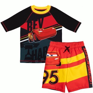 Disney Cars UPF 50+ Pullover Rash Guard and Swim Trunks Outfit Set Toddler Sizes (2T - 7-8) - 1 of 4
