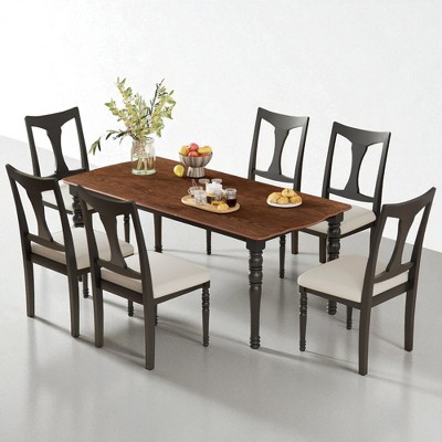 7-Piece Extendable Dining Table Set with 60"-78" Rectangular Wood Table & 6 Upholstered Chairs, Kitchen Dining Room Furniture with Removable Leaf