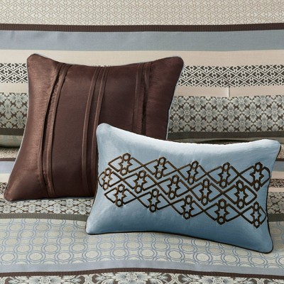 Blue Reversible Jacquard Queen Comforter Set with Decorative Pillows