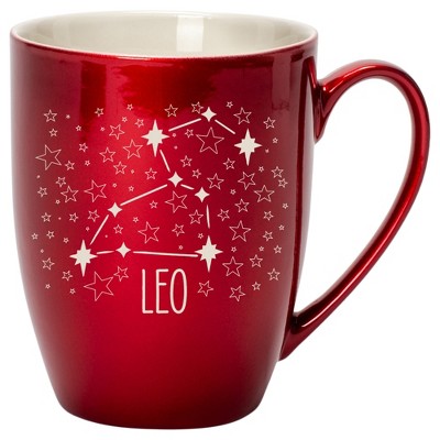 100 North Zodiac 10 Ounce Cardinal Red Metallic Finish, Comfortably Fits Your Hands, New Bone China Coffee Tea Cup Mug, Leo