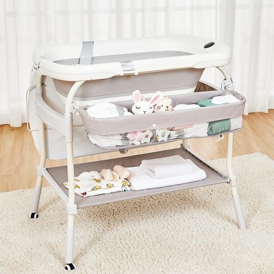 Baby Bathtub with Changing Table, Removable Bath Tub Unit w/Soft Cushion