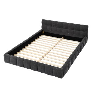 Gulches Queen Size Grounded Upholstered Platform Bed - Thick Chenille Fabric, Headboard/Footboard, 500lbs Capacity, gray - 1 of 4