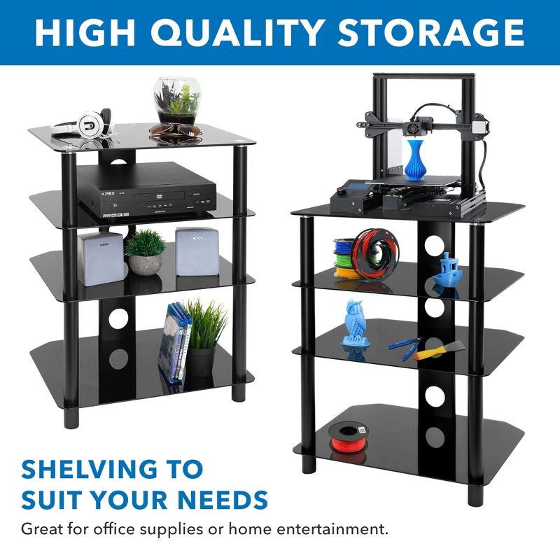 Mount-It! AV Component Media Stand, Audio Tower and Media Center with 4 Tempered Glass Shelves, 88 Lbs. Capacity, Black Silk, 5 of 9