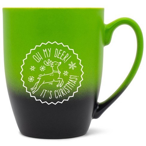 Elanze Designs Oh My Deer! It Is Christmas! Two Toned Ombre Matte Green and Black 12 ounce Ceramic Stoneware Coffee Cup Mug - image 1 of 4