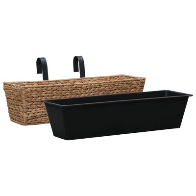 Set of 2 Brown Water Hyacinth Balcony Planters with Removable Pots