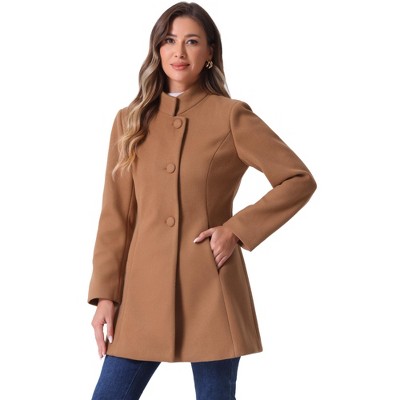 INSPIRE CHIC Women's Winter Stand Collar Single Breasted Mid-thigh Long Overcoat