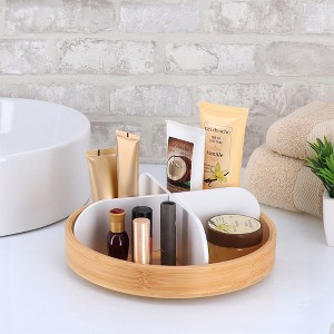 Evideco French Home Goods Rotating Bathroom Organizer with 4 Compartments - Bamboo Base Matte Finish - 1 of 4