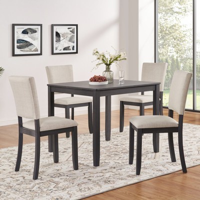 Aukfa 5-Piece Wood Dining Table Set for 4 - Modern Kitchen & Dining Room Table with 4 Beige Upholstered Chairs