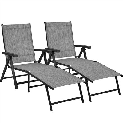 Yaheetech 2pcs Outdoor Chaise Lounge Portable Texteline Bed