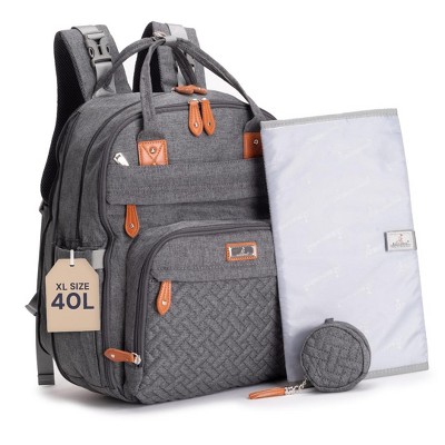 BabbleRoo Diaper Bag Backpack Stylish Hands-Free Baby Bag with Changing Pad, Stroller Straps & Water-Resistant