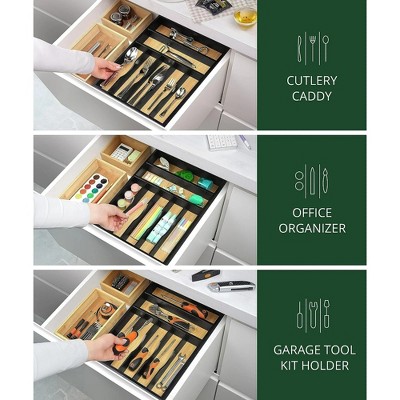 LunaLulinlk Luxury Bamboo Utensil Rack and Silverware Organizer, Kitchen Drawer Organizer - Utensil Holder and Cutlery Tray for Flatware 7 Slot