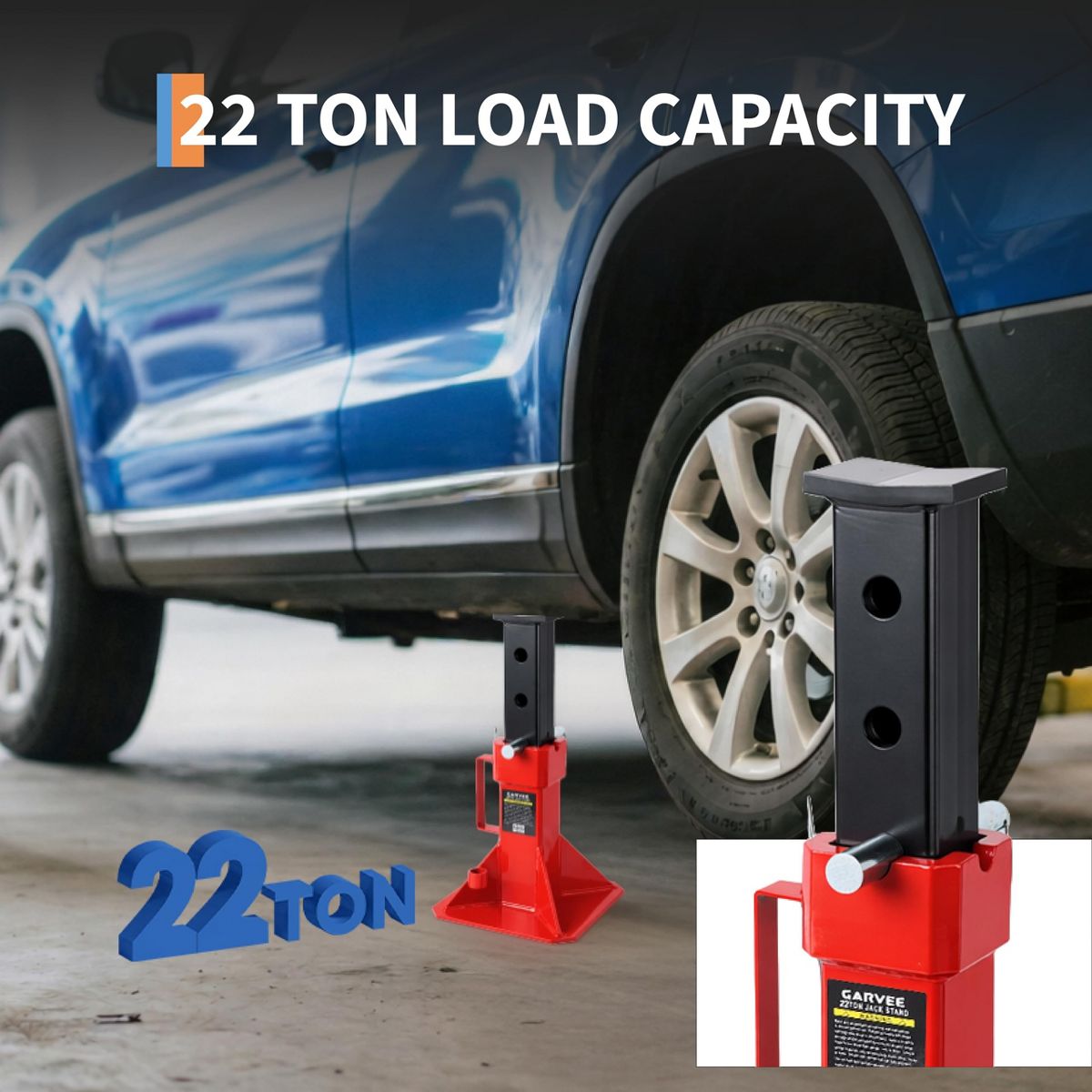 22 Ton Pin Type Jack Stands with Lock & Wheels, 1 Pair Heavy Duty Safety Support Stand with Wide Base, Adjustable 13.8"-19.7" for Heavy Truck Trailer - thumbnail 8