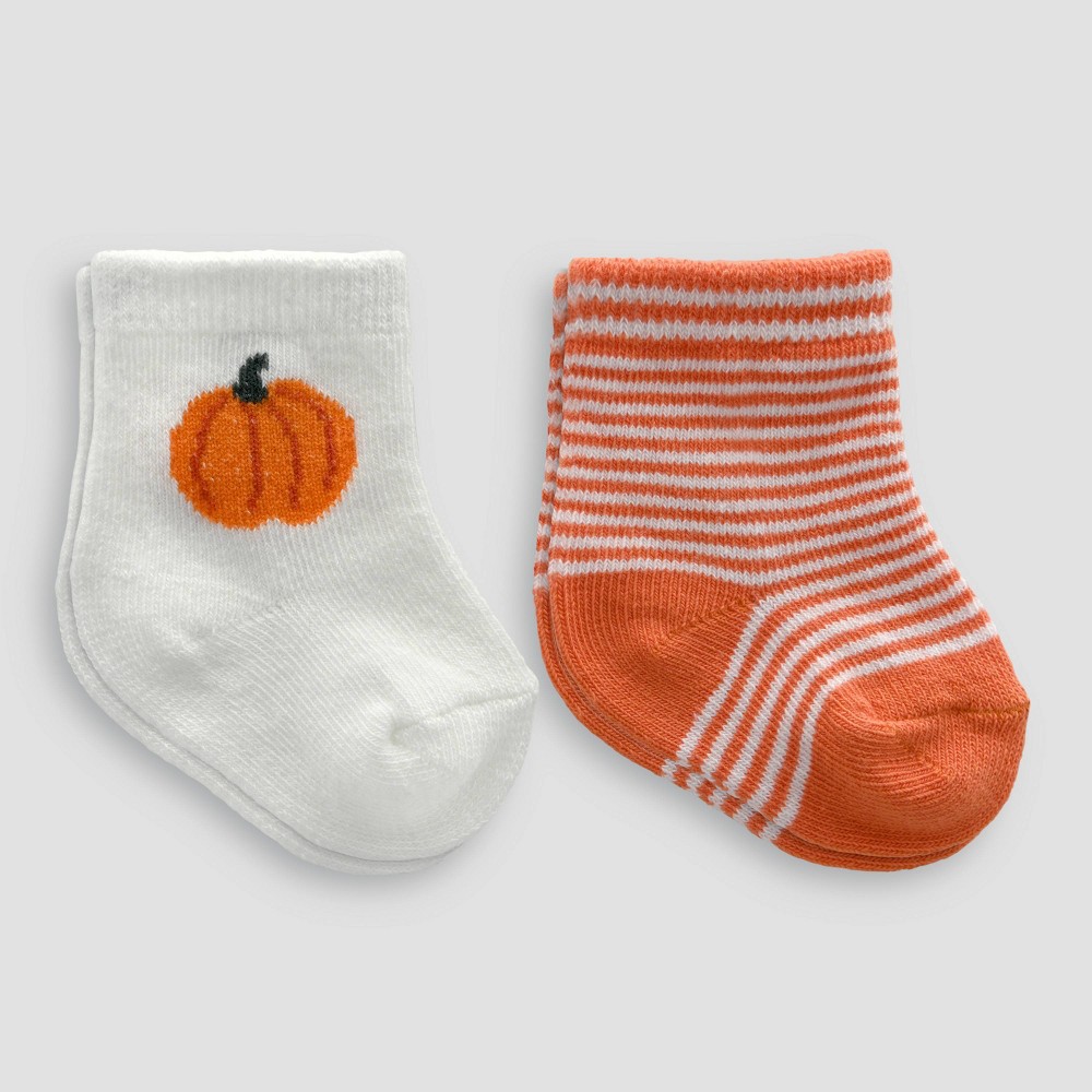 Carter's Just One You® Baby 2pk Halloween Pumpkin and Striped Crew Socks - Orange 6-12M