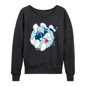Women's - Disney - Donald Duck's Temper Tantrum Lightweight French Terry Wide Neck Long Sleeve Shirt - 1 of 4
