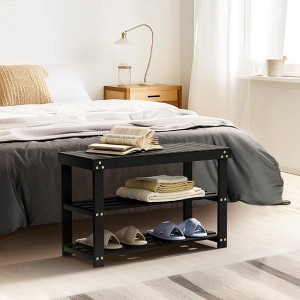 3-Tier Bamboo Shoe Rack with Seat – Sturdy, Space-Saving Shoe Organizer for Entryway - 1 of 4