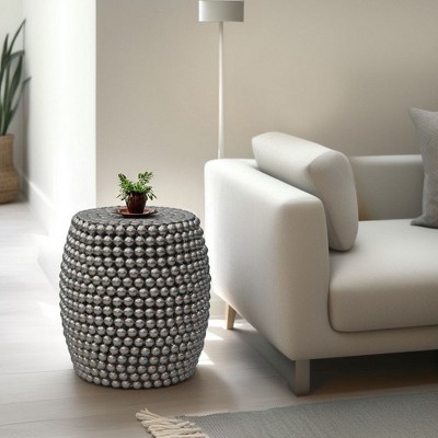 Royal Hampton 18" Side End Table | Silver Metallic Beads Studded Pattern | Nickel Coated Iron Frame