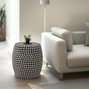 Royal Hampton 18" Side End Table | Silver Metallic Beads Studded Pattern | Nickel Coated Iron Frame - 1 of 4