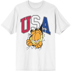 Garfield Classic Cat Cartoon USA Mens White Graphic Tee Shirt - 1 of 3