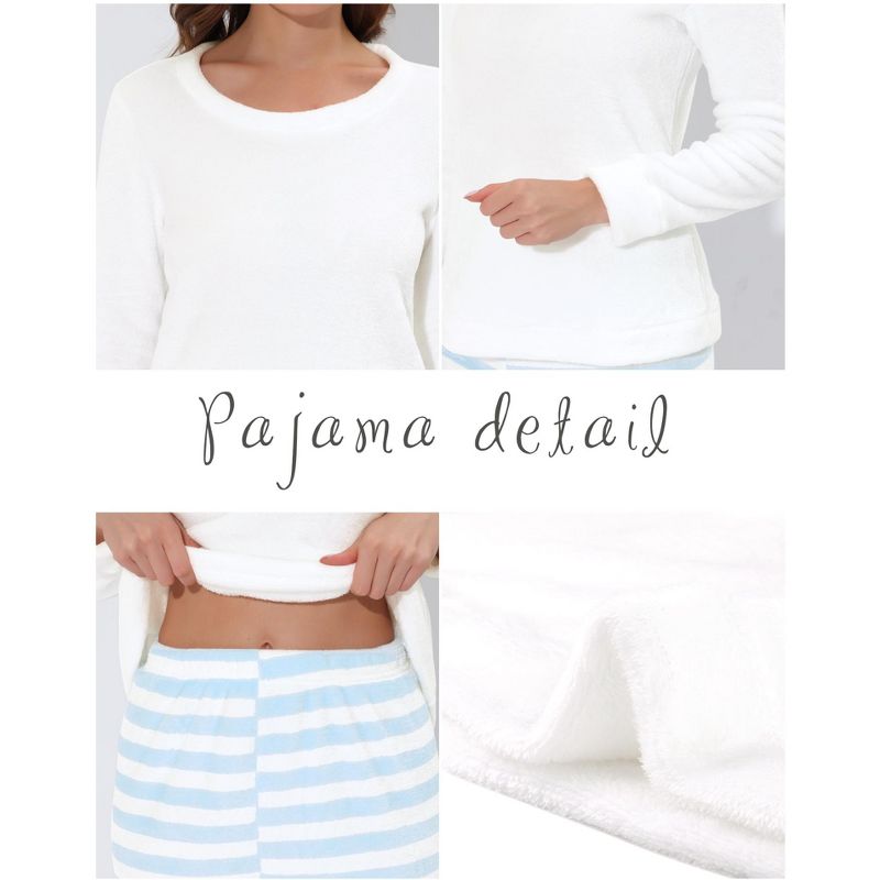 cheibear Womens Sleepwear Flannel Lounge with Stripped Pants Winter Long Sleeve Pajama Set, 4 of 6