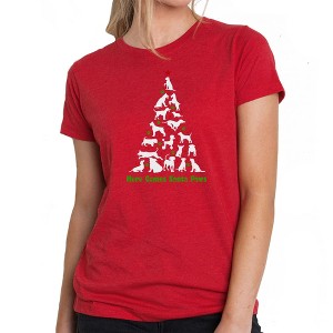 LA Pop Art Here Comes Santa Paws - Women's Premium Blend Word Art T-Shirt - 1 of 4