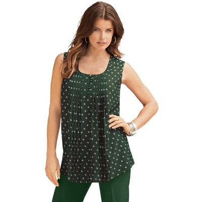 Roaman's Women's Plus Size Pleated Tank