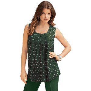 Roaman's Women's Plus Size Pleated Tank - 1 of 4