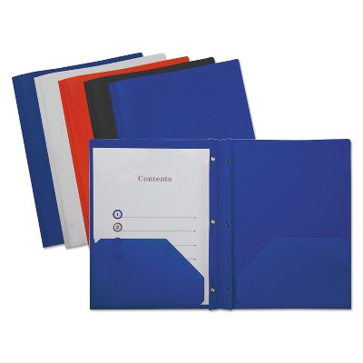 Universal Plastic Twin-Pocket Report Covers with 3 Fasteners 100 Sheets Assorted 10/PK 20555