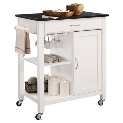 Ottawa Kitchen Cart Black/White - Acme Furniture: Wheeled Bar with Storage, Glass Rack, Rubberwood