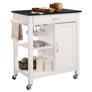 Ottawa Kitchen Cart Black/White - Acme Furniture: Wheeled Bar with Storage, Glass Rack, Rubberwood - 1 of 4
