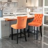 VYNXARIA Contemporary Velvet Upholstered Barstools with Button Tufted Decoration and Wooden LegsSet of 2 (Orange) - 2 of 4