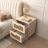 ORRD Rattan Nightstand, Wood End Table with 2 Faux Rattan-Decorated Drawers, Bedside Storage Table for Bedroom, Living Room, Burly Wood - image 2 of 4