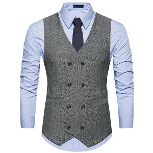 Lars Amadeus Men's Double Breasted Slim Fit Prom Sleeveless Waistcoat Suit Vest - 1 of 4