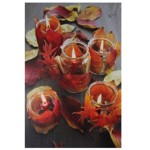 Northlight LED Lighted Autumn Leaves and Flickering Candles Canvas Wall Art 23.5" x 15.75" - 1 of 4