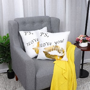 PiccoCasa Square Polyester Soft Decorative Pillow Cover White/Gold 2 Pcs 18" x 18" - 1 of 4