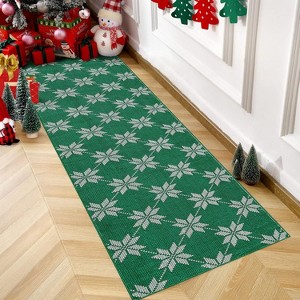 GustoWave Christmas Geometric Throw Area Rugs, Non Slip Machine Washable, Green - 1 of 4